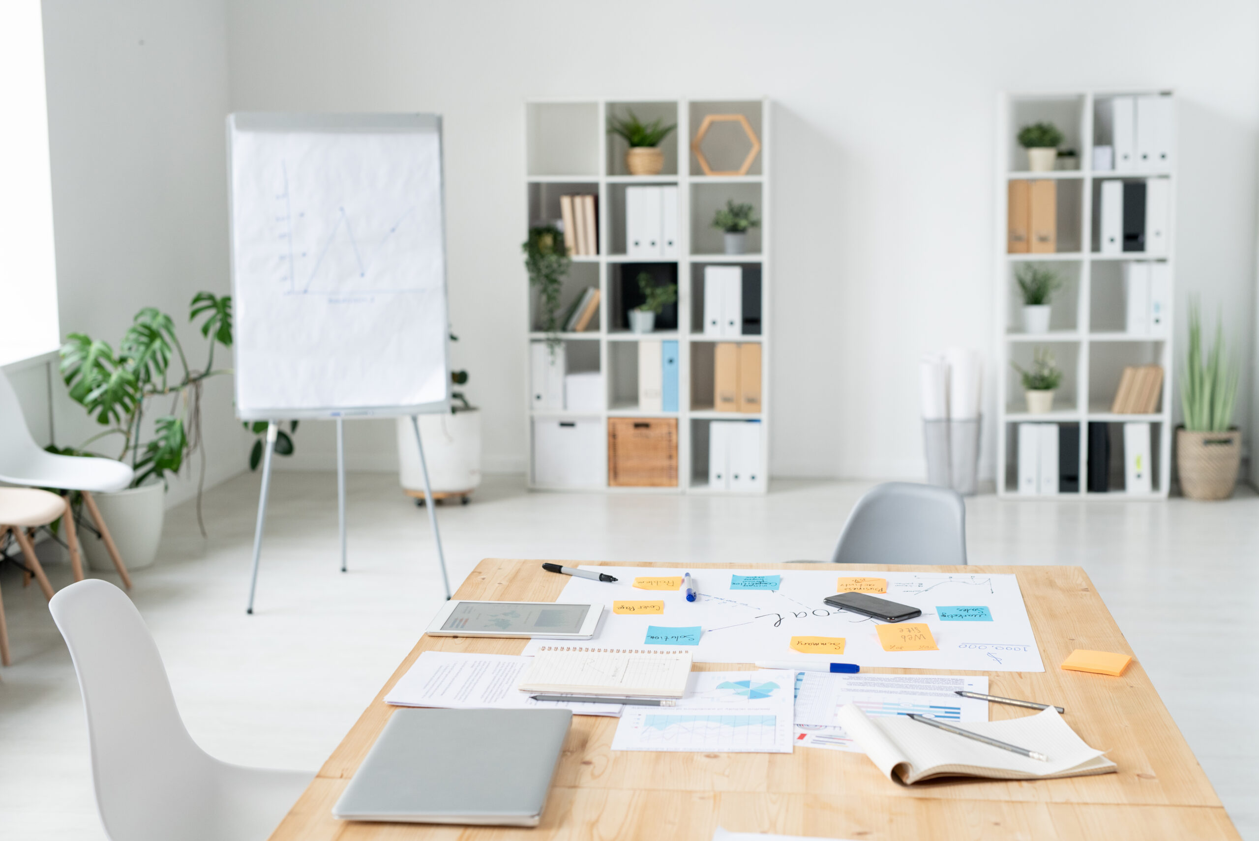 Part of large contemporary office for working business meetings